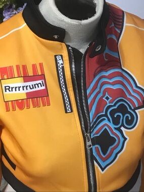 Yellow Graphic Bomber Jacket with Red & Blue Accents K POP